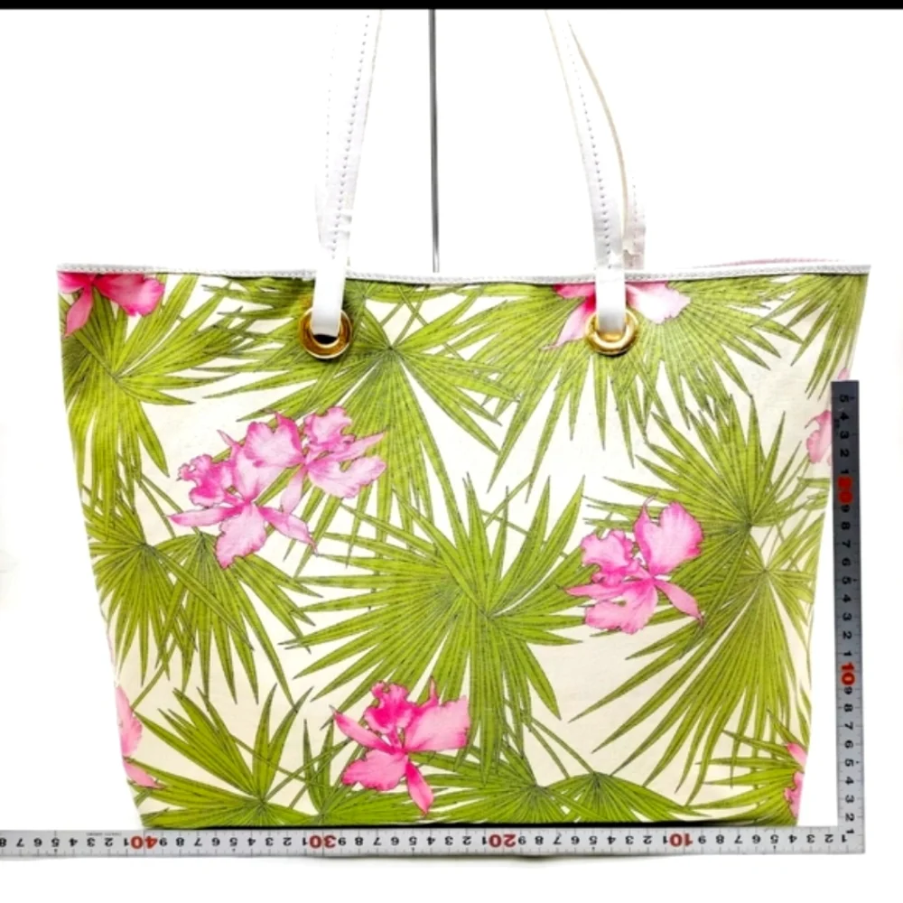 🌺Sale Celine Cabas rare Hibiscus Beach tote in canvas w orchid palm 🌴 leaves